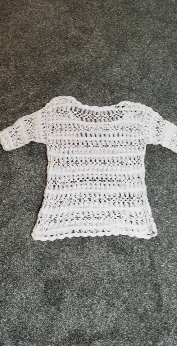 Sweater,  Spring,  Crocheted,  Sequined,  White Sw