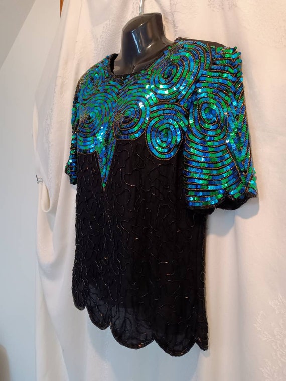 Evening blouse, beaded silk top, vintage evening … - image 6