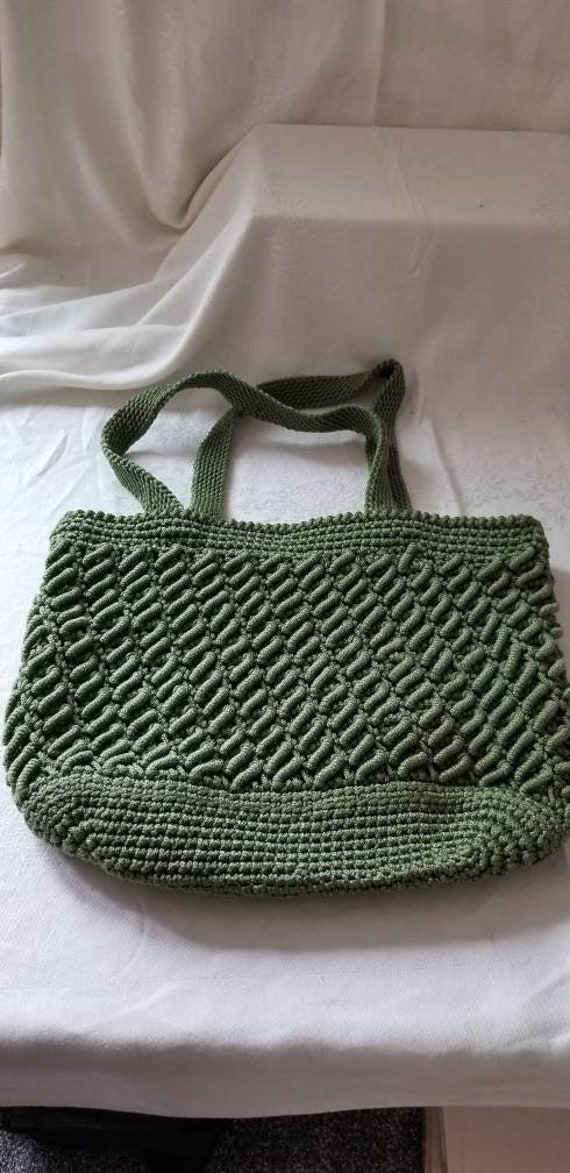 Handmade Handbag,  Vintage Bag,  Knit bag,  Green… - image 2