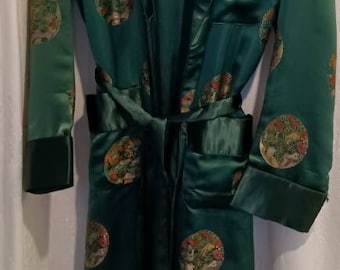 Túnica, túnica de satén asiático, túnica hecha a mano, túnica de satén unisex, túnica vintage, túnica de satén hecha a mano china, lencería, túnica verde, wea internacional