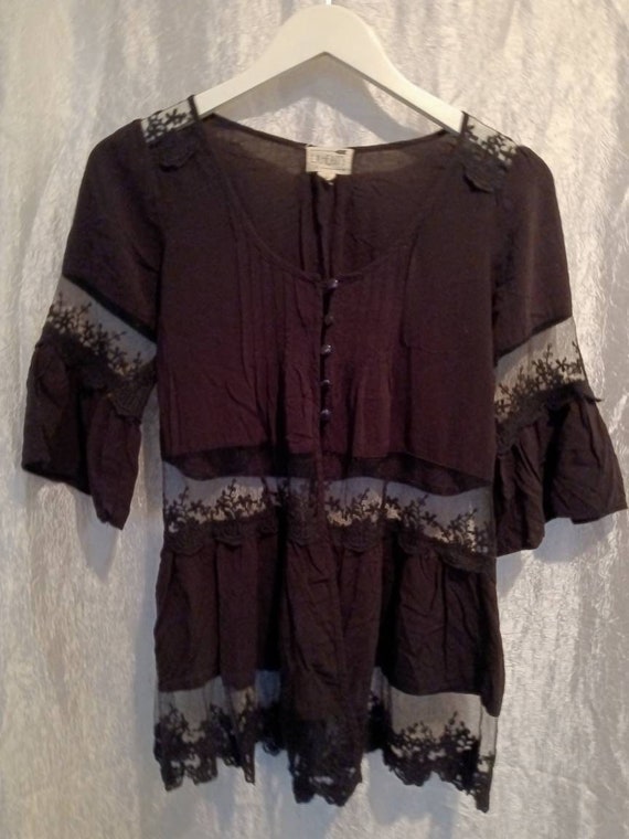 Top, vintage top, blouse, vintage blouse, black v… - image 1