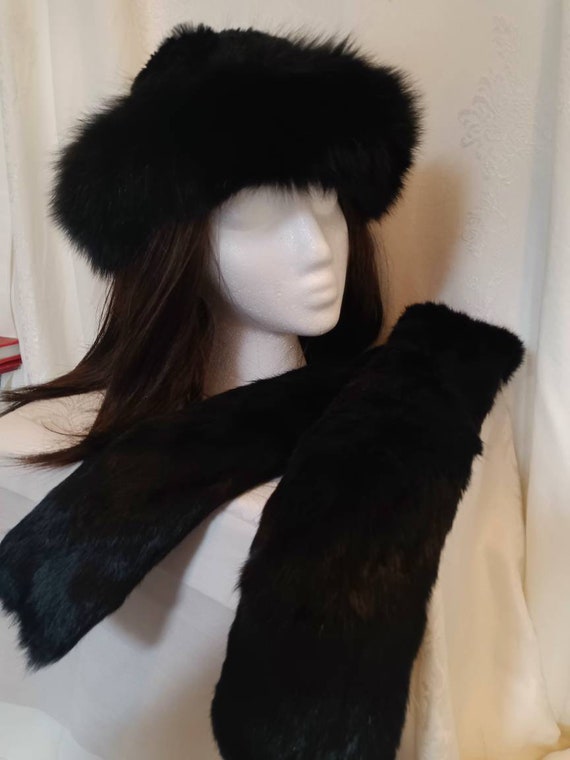 Vintage hat and scarf, black winter accessories, r