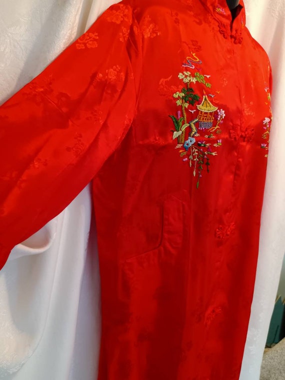 Robe, red robe, vintage robe, Asian robe, women's… - image 3