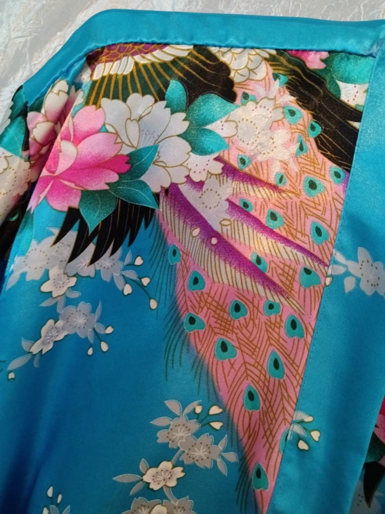 Lingerie, robe, peacock robe, women's accessories, junior accessories, vintage lingerie, kimono, peacock kimono, women's kimono, junior kimo image 3