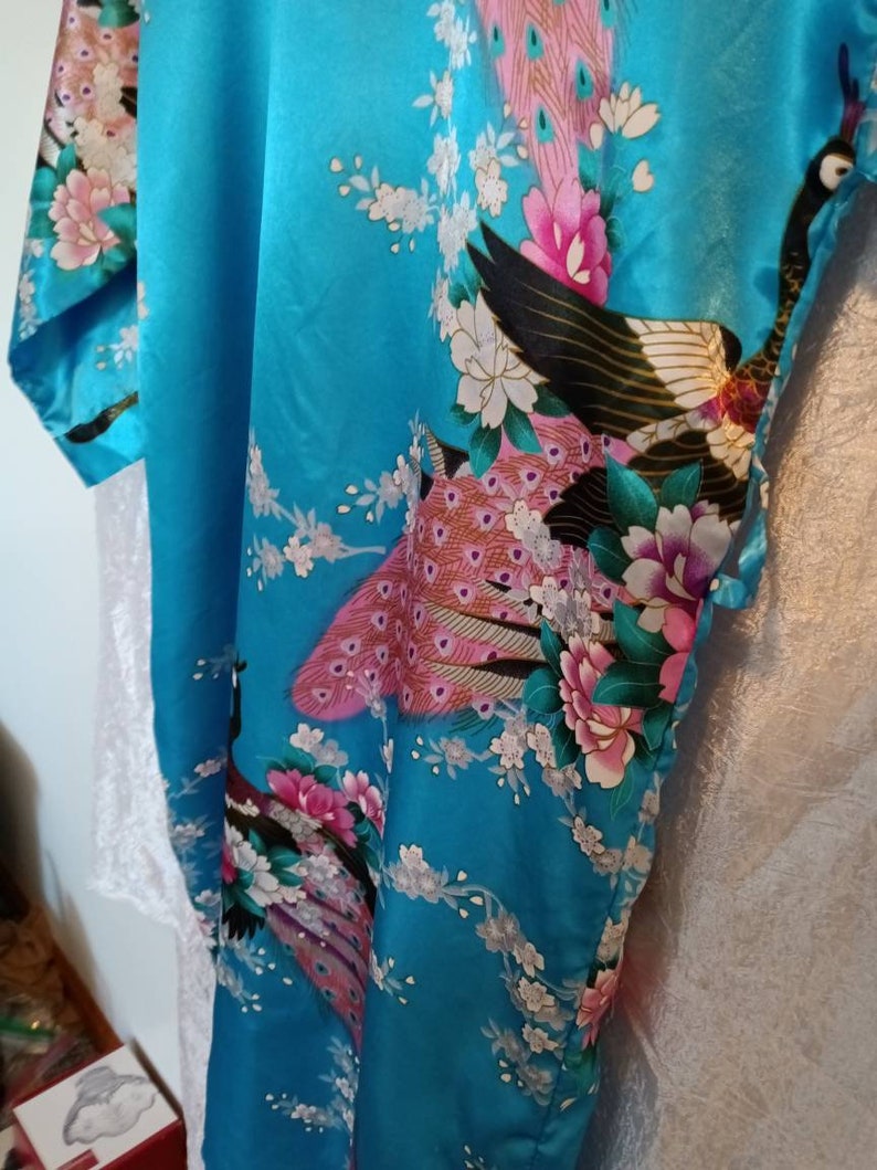 Lingerie, robe, peacock robe, women's accessories, junior accessories, vintage lingerie, kimono, peacock kimono, women's kimono, junior kimo image 6
