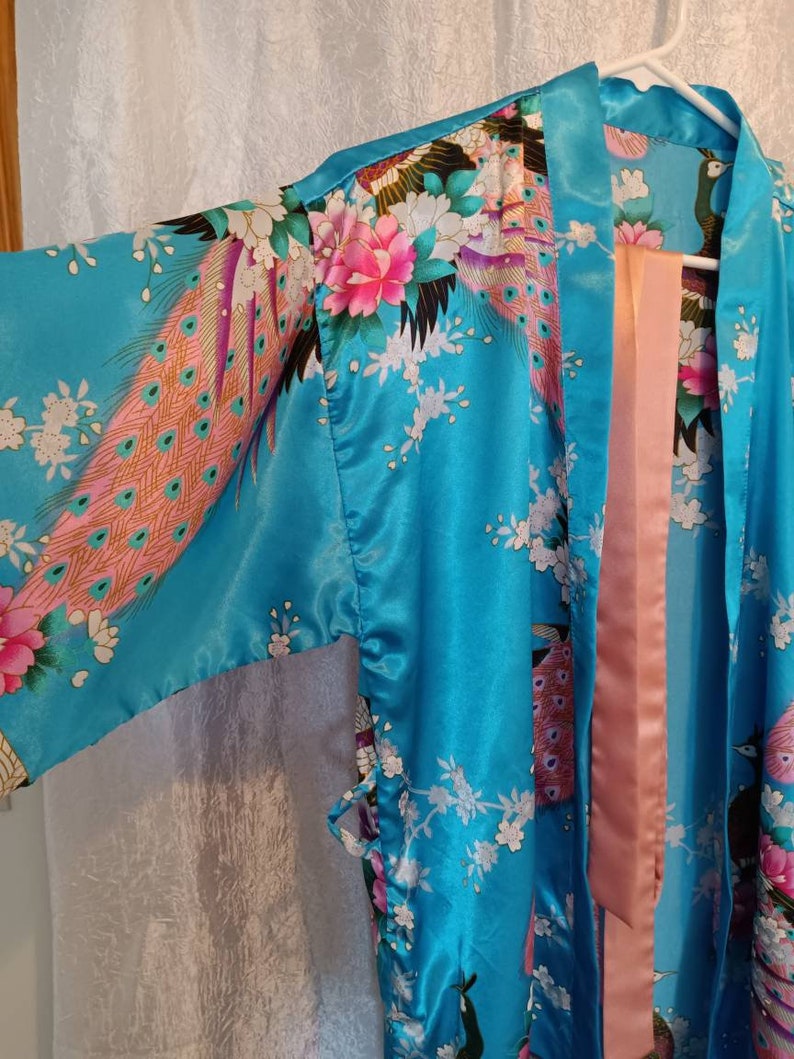 Lingerie, robe, peacock robe, women's accessories, junior accessories, vintage lingerie, kimono, peacock kimono, women's kimono, junior kimo image 9