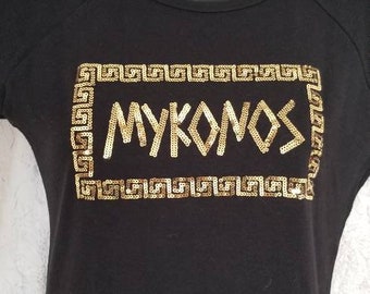 Graphic Tee,  Sparkly Tshirt,  Greece,  Mykonos,  Black Tshirt,  Size Medium,  Vintage T-shirts, Travel Tee's,  Collectables,