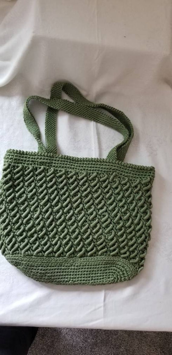 Handmade Handbag,  Vintage Bag,  Knit bag,  Green… - image 1