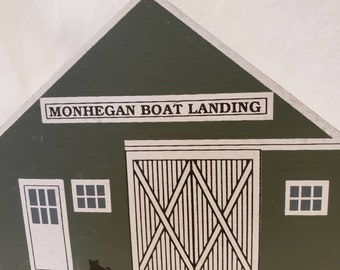 The cat's meow, nautical series, shelf sitter, Faline 91, retired 1992, Vintage replica,  wooden replica, port Clyde  Maine, Monhegan Island