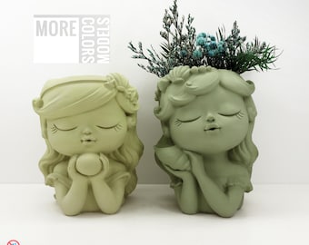 Decorative Girl Planter – Raysin Flower Pot for Dried Flowers – Handmade Home Accent