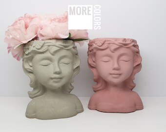 Decorative Girl Planter – Raysin Flower Pot for Dried Flowers – Handmade Home Accent