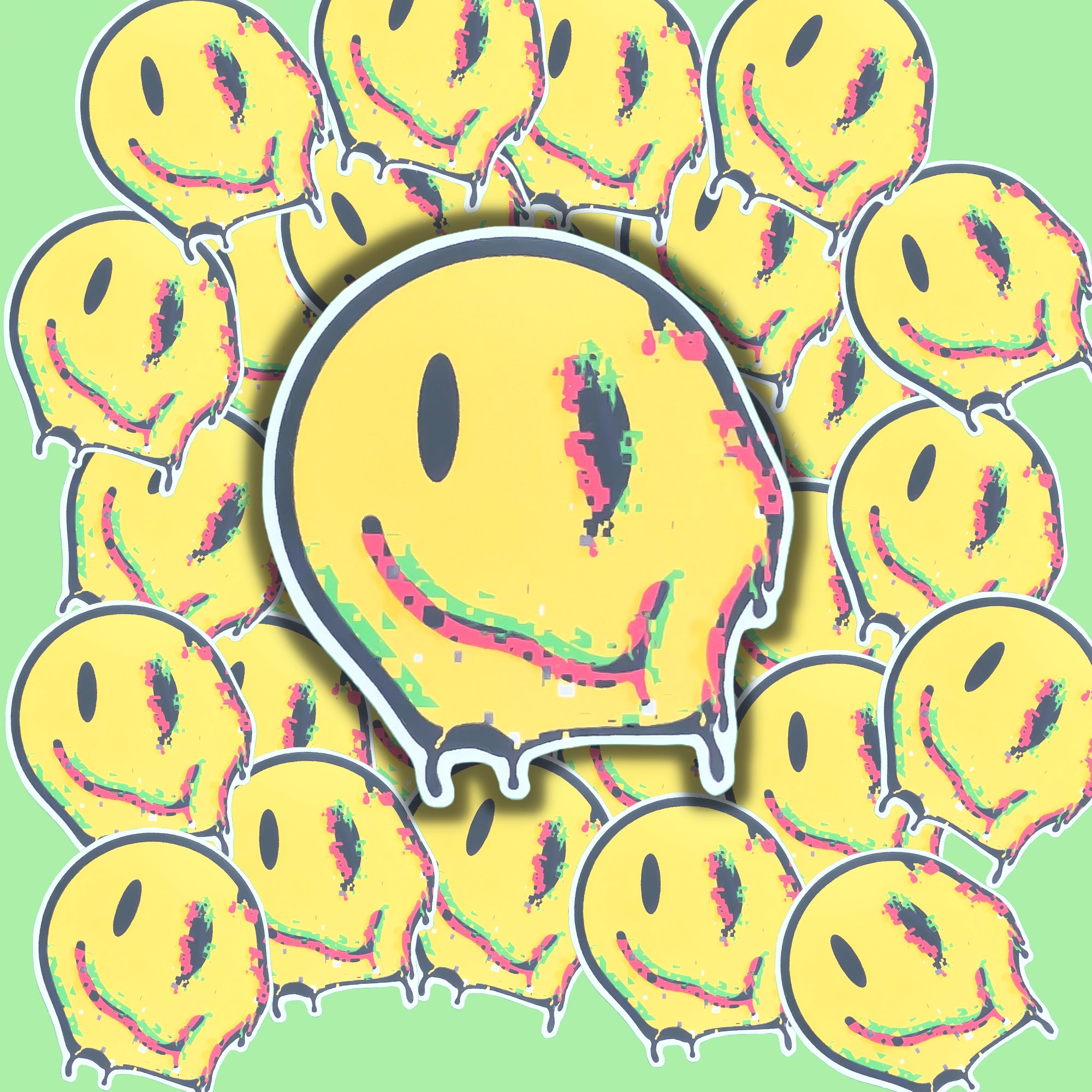 Glitchcore smiley face sticker for laptop happy face sticker | Etsy