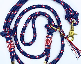 Patriot Collection (Medium/Large) Yankee Doodle Paracord Rope Dog Leash with Traffic Lead and Matching Triple-Up Style Adjustable Collar