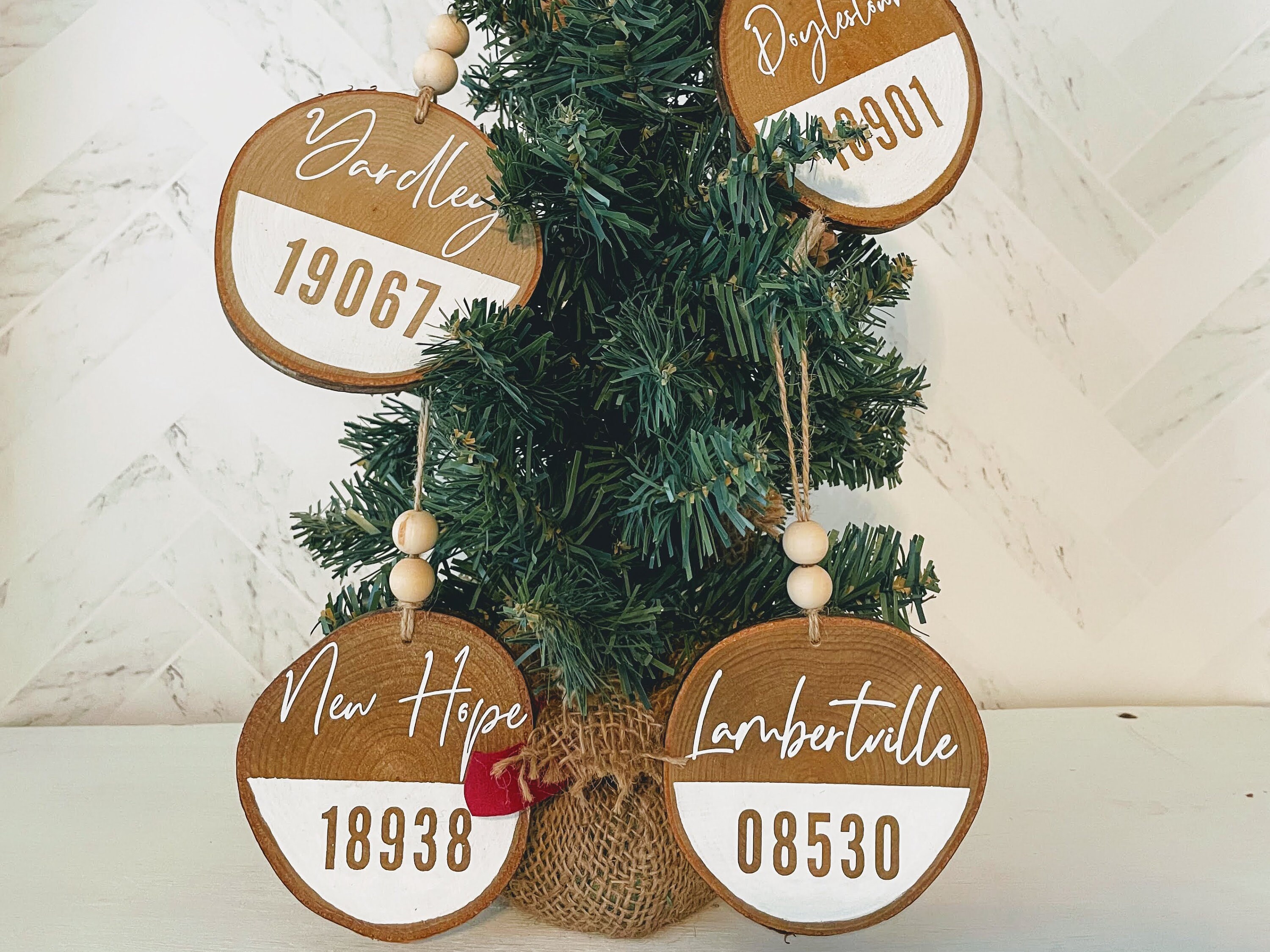 Town and ZIP Code Tree Slice Ornament Etsy