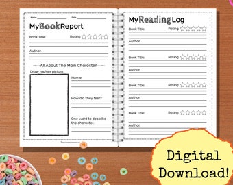 books and journals Book Review Reading Log For Kids - Journal - Printable - Book Reports