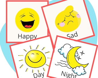 Opposite Matching Cards Game, Memory Game, Flash Cards, Pairing Cards, Vocabulary, Toddler, Preschool, Kindergarten, First Grade, Printables