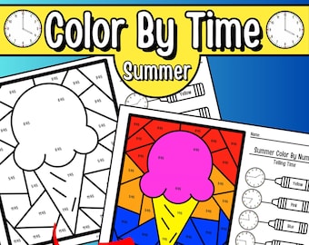 Summer Color by Number Telling Time, Color by Number for Kids, Summer Coloring Math Activities, Telling Time Review/Practice