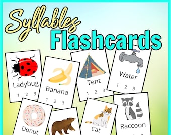 Syllables Flashcard - Counting Syllables - Vocabulary Cards - Preschool Kindergarten Homeschool