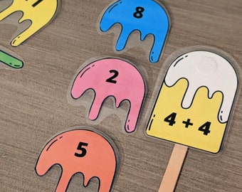 Addition Practice Printable - Addition Game - Math Activities - Kindergarten - 1st Grade - Popsicle Themed - Busy Bin Activity