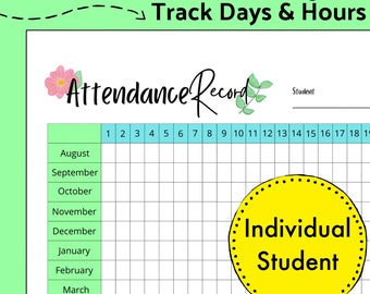 Individual Student Homeschool Attendance Record - Tracker - Sheet - Log