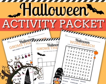 Kids Halloween Activity Packet, Halloween Activity Book, Halloween Party Worksheets and Games, Mazes, Word Search, Coloring Pages