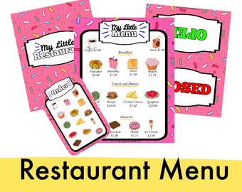 Kids Restaurant Play Menu - Pretend Play Menu - Play Kitchen Accessories - Dramatic Play PDF