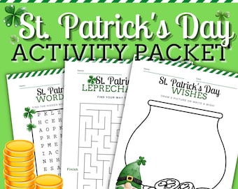 St. Patrick's Day Activity Sheets Packet  - Kids School - Gnome Themed