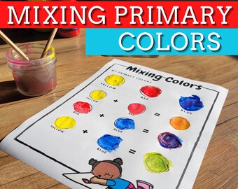 Primary Colors Secondary Colors Art Class Worksheet, Finger Painting, Color Mixing Sheets, Learning Colors