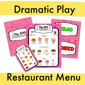 Kids Restaurant Play Menu Pretend Play Menu Play Kitchen Accessories Dramatic Play PDF image 1