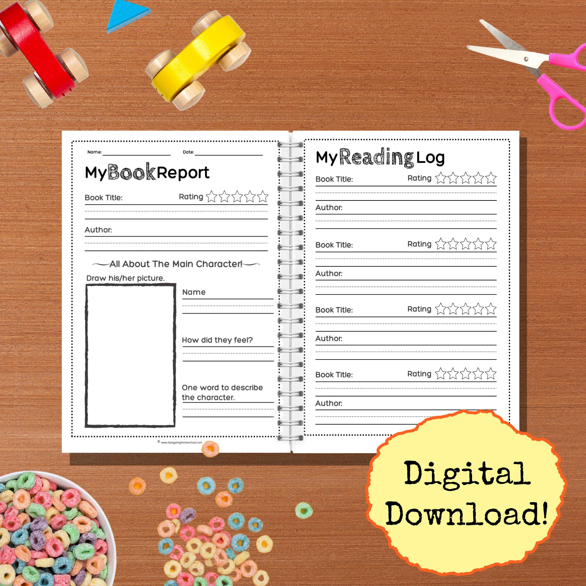 Book Review Reading Log For Kids - Journal - Printable - Book Reports