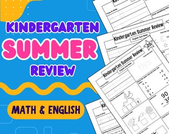 Kindergarten English and Math Daily Review Worksheets for Summer - End of Year - Homeschool Printable Packet - One a Day Worksheet No Prep!