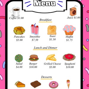 Kids Restaurant Play Menu Pretend Play Menu Play Kitchen Accessories Dramatic Play PDF image 2