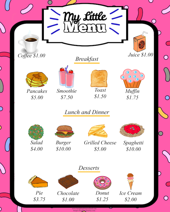 Kids menu best sale