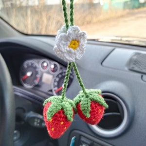 Crochet strawberry cute car decor