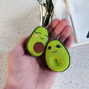 Happy smiling avocado crochet keychain