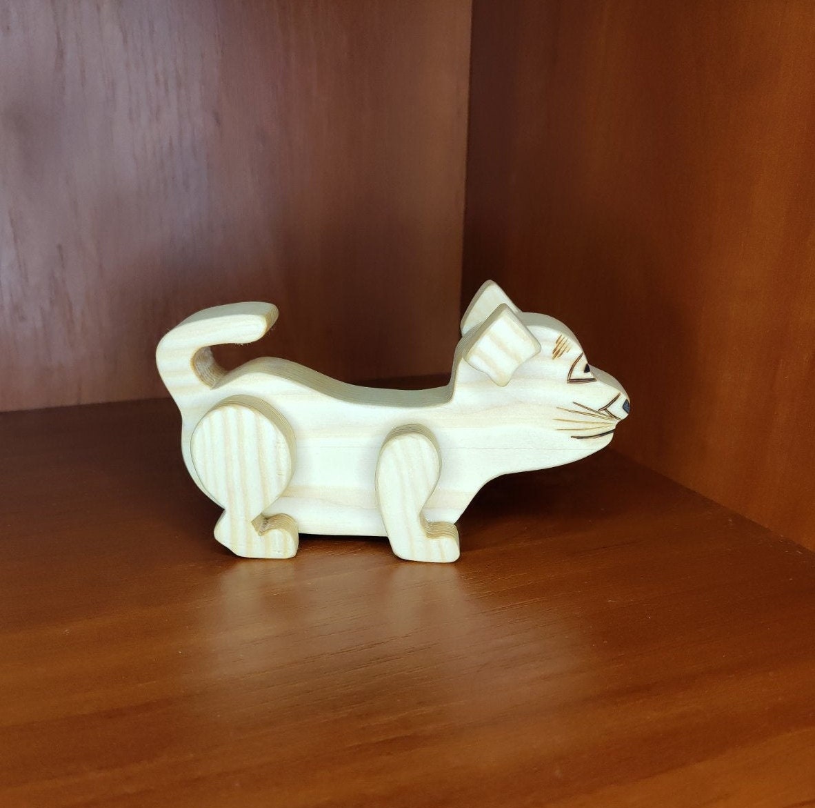 Wooden cat figurine Natural wooden cat toy Etsy