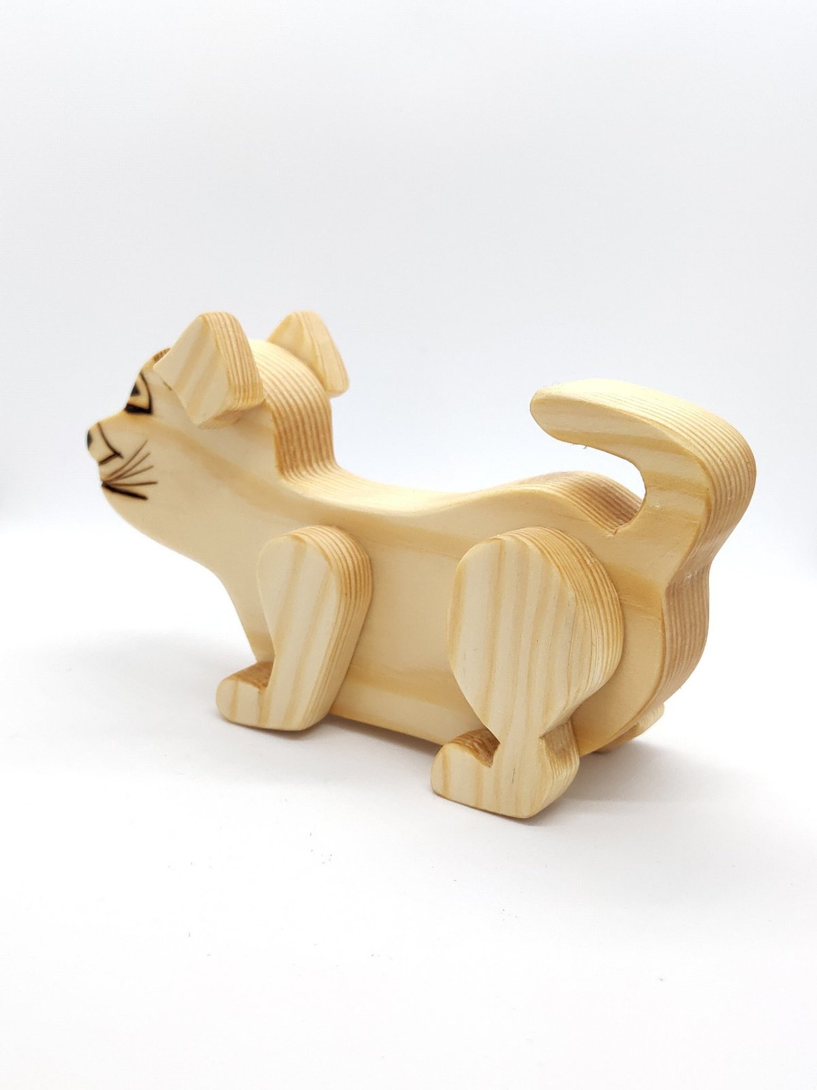 Wooden cat figurine Natural wooden cat toy Etsy