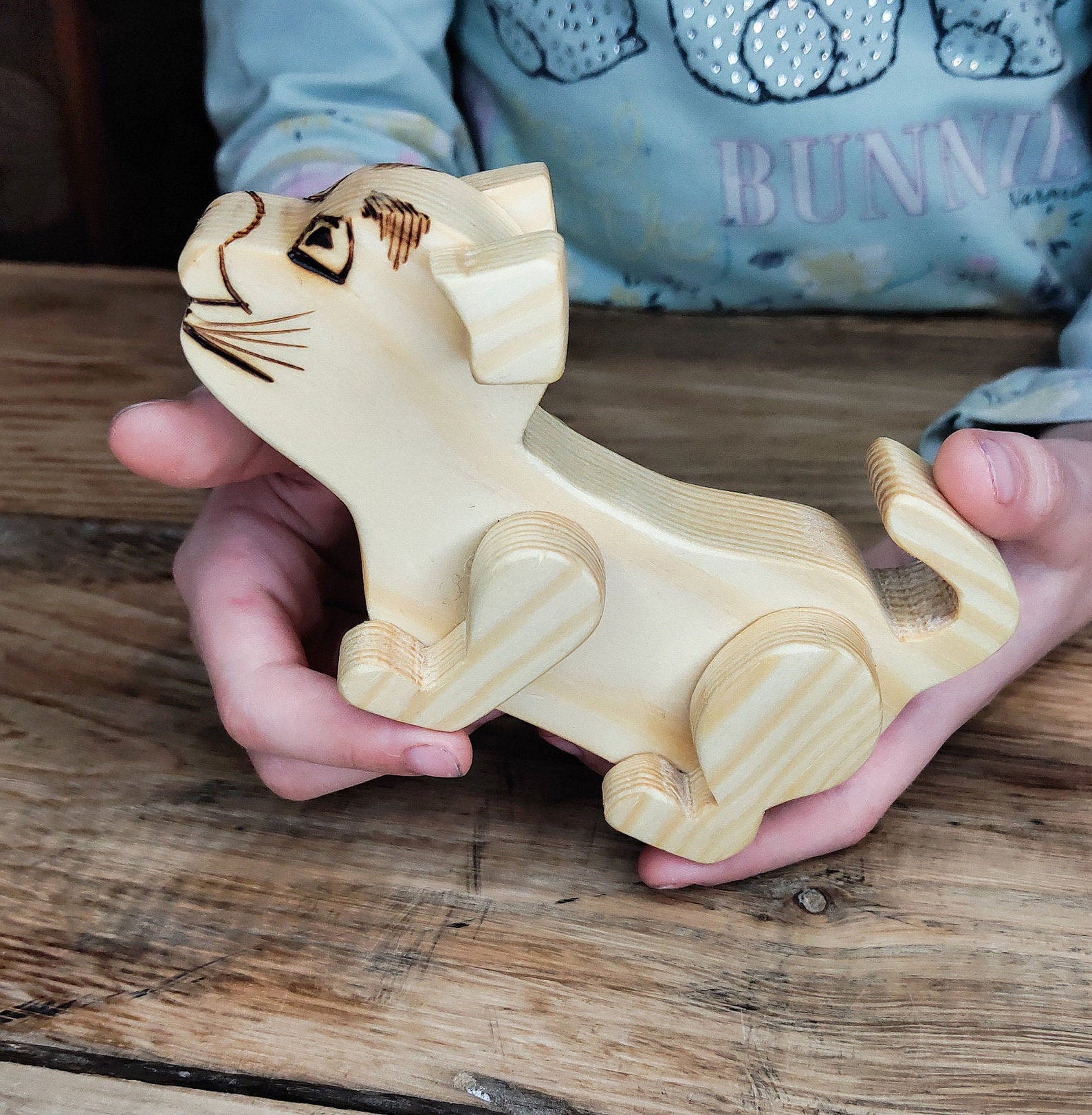 Wooden cat figurine Natural wooden cat toy Etsy
