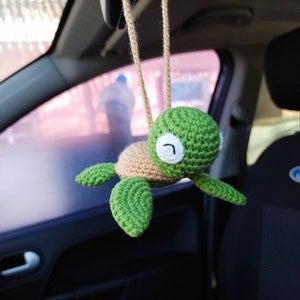 Crochet sea turtle car mirror decor