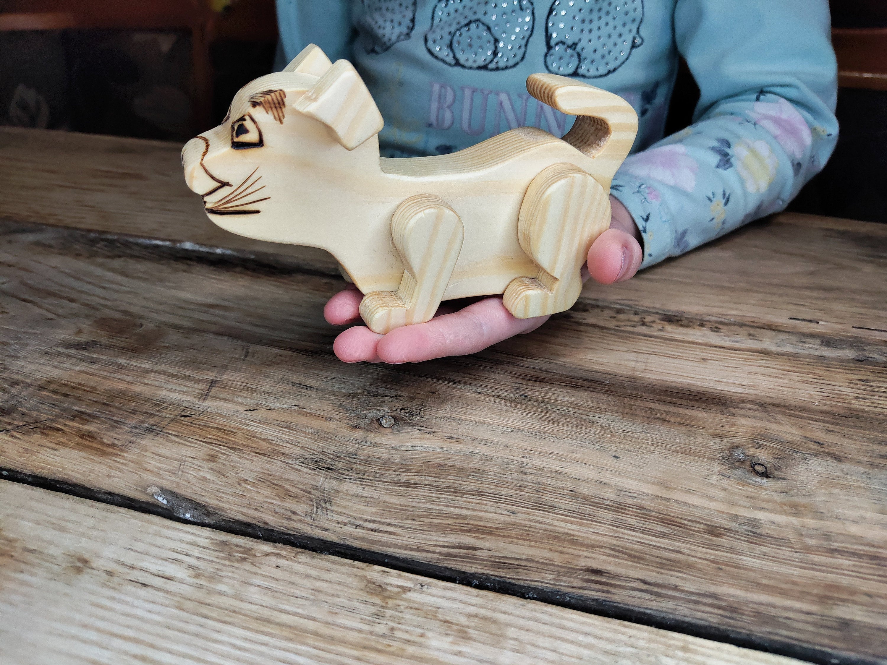 Wooden cat figurine Natural wooden cat toy Etsy