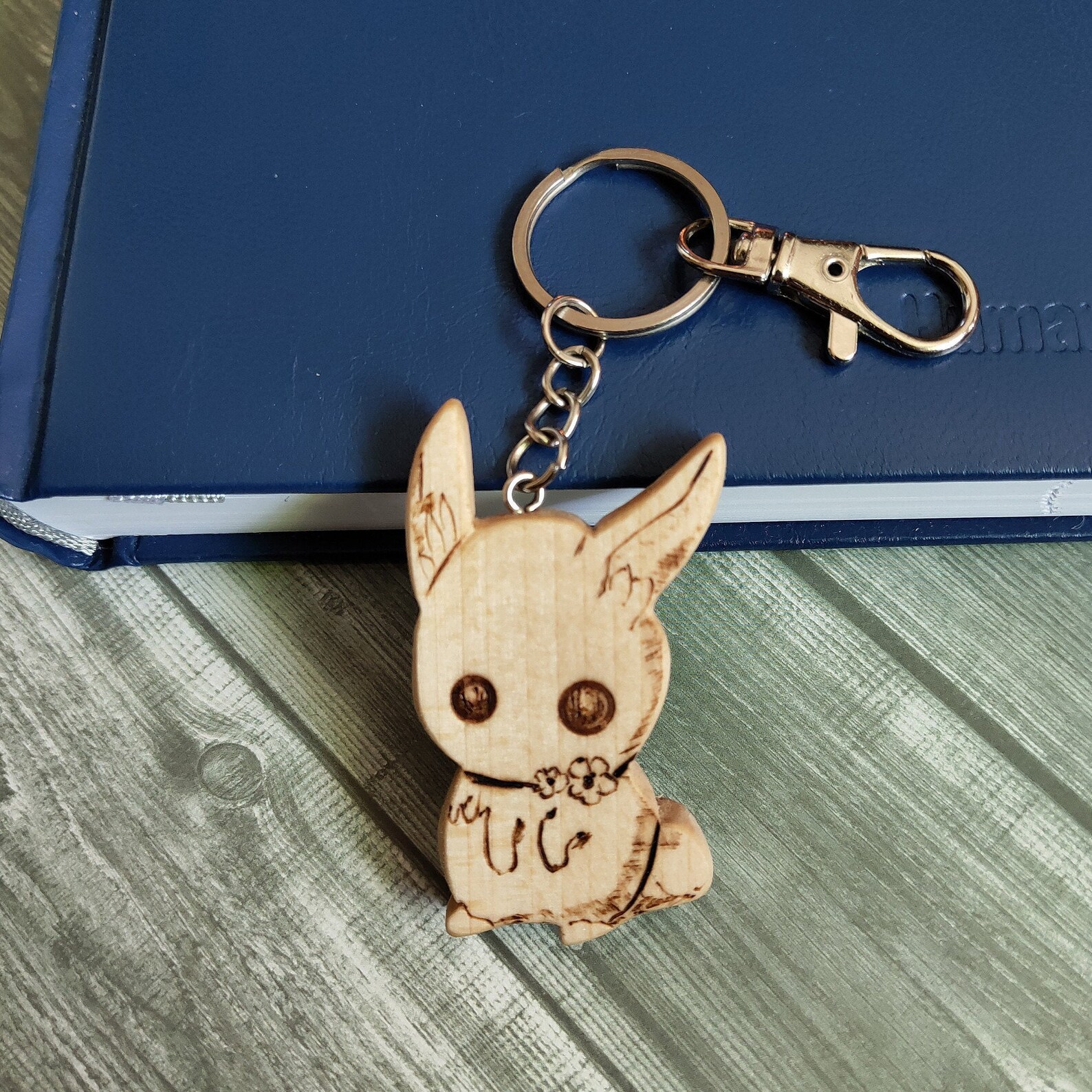 Rabbit key chain Miniature bunny wooden keychain gift Etsy