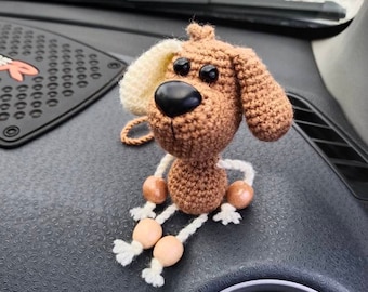 Crochet dog car mirror charm