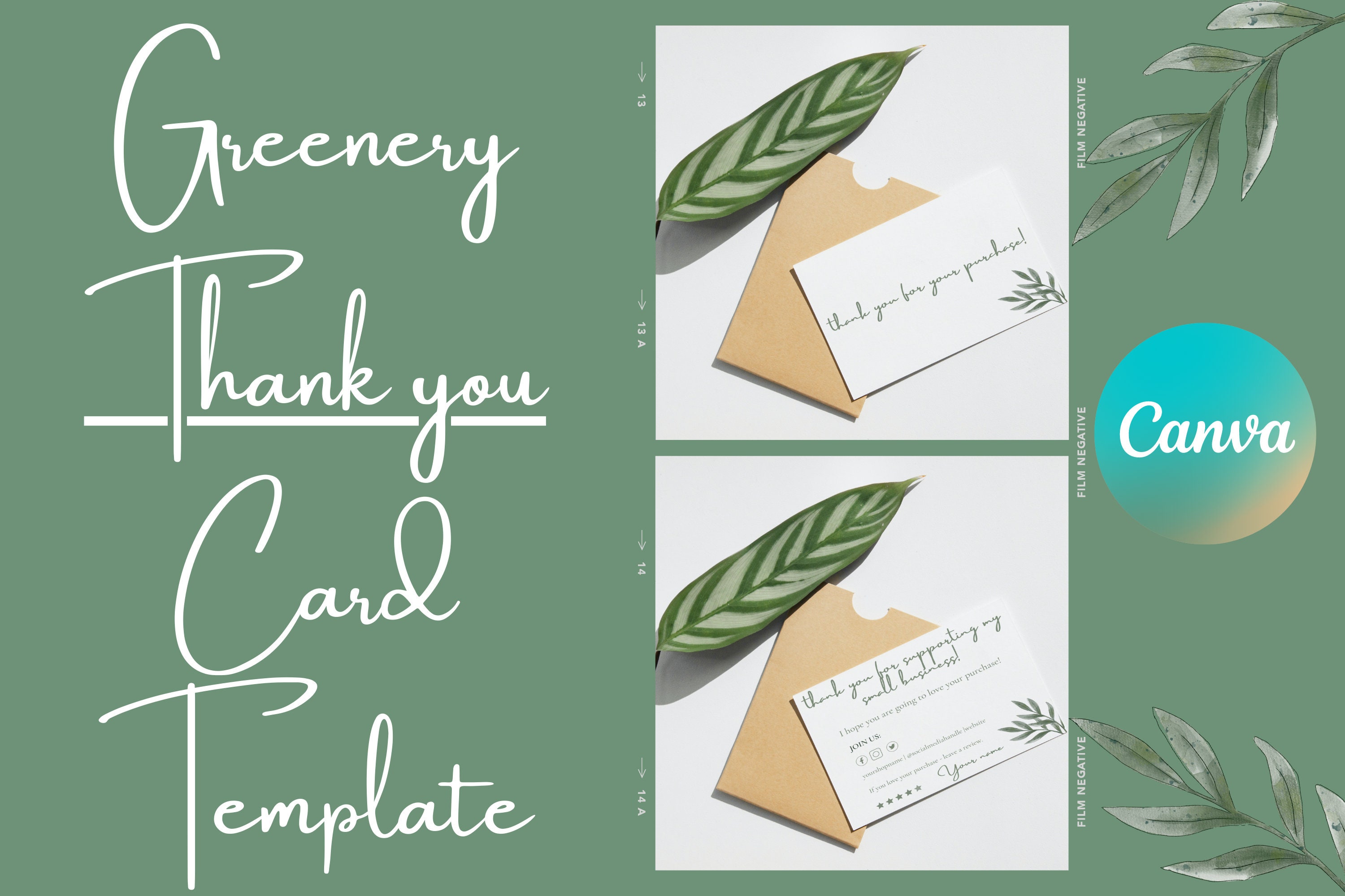 Green Thank You Card Template Canva Template for Small Business Thank ...