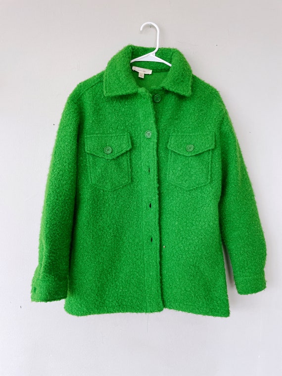 Vintage 1970s Retro Green Fuzzy Sherpa Jacket Coat