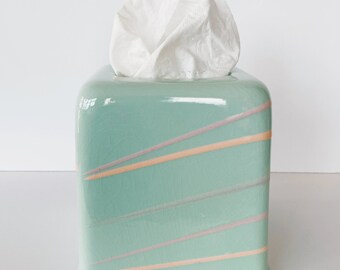 Vintage 80s Ceramic Pastel Art Deco Tissue Box