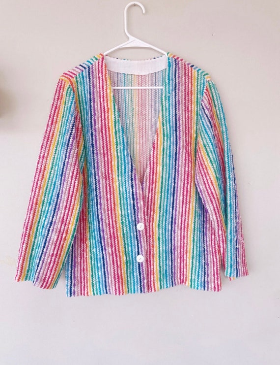 Vintage 1970s Womens Rainbow Cardigan Sweater
