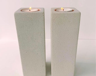 Vintage Postmodern Plaster Pilar Candleholder Pair