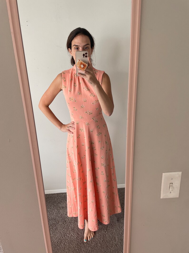 Dreamy Rare 1970s Floral Cotton Regency Dress