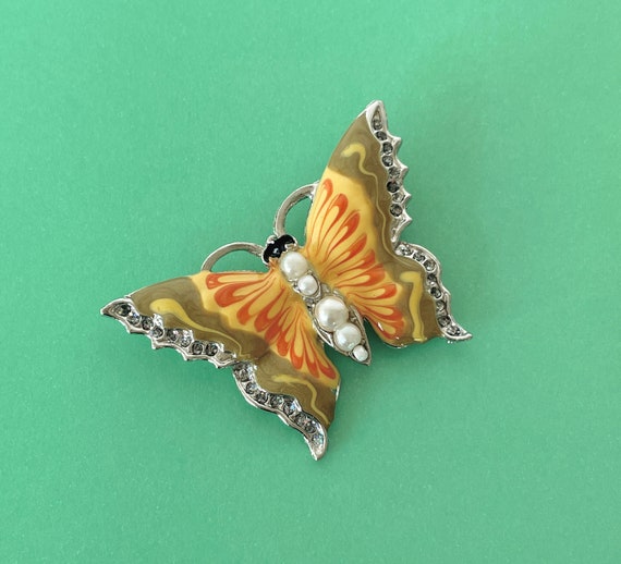 Vintage 1970s  Enamel Butterfly Pin - image 1
