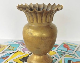 Vintage MCM Brass Ruffled Vase